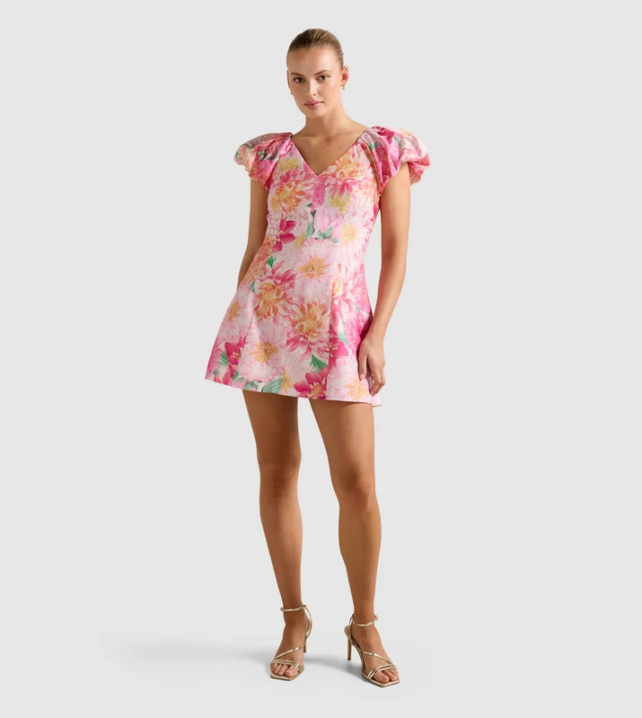 ELYSSA Printed Puff Sleeves Mini Dress